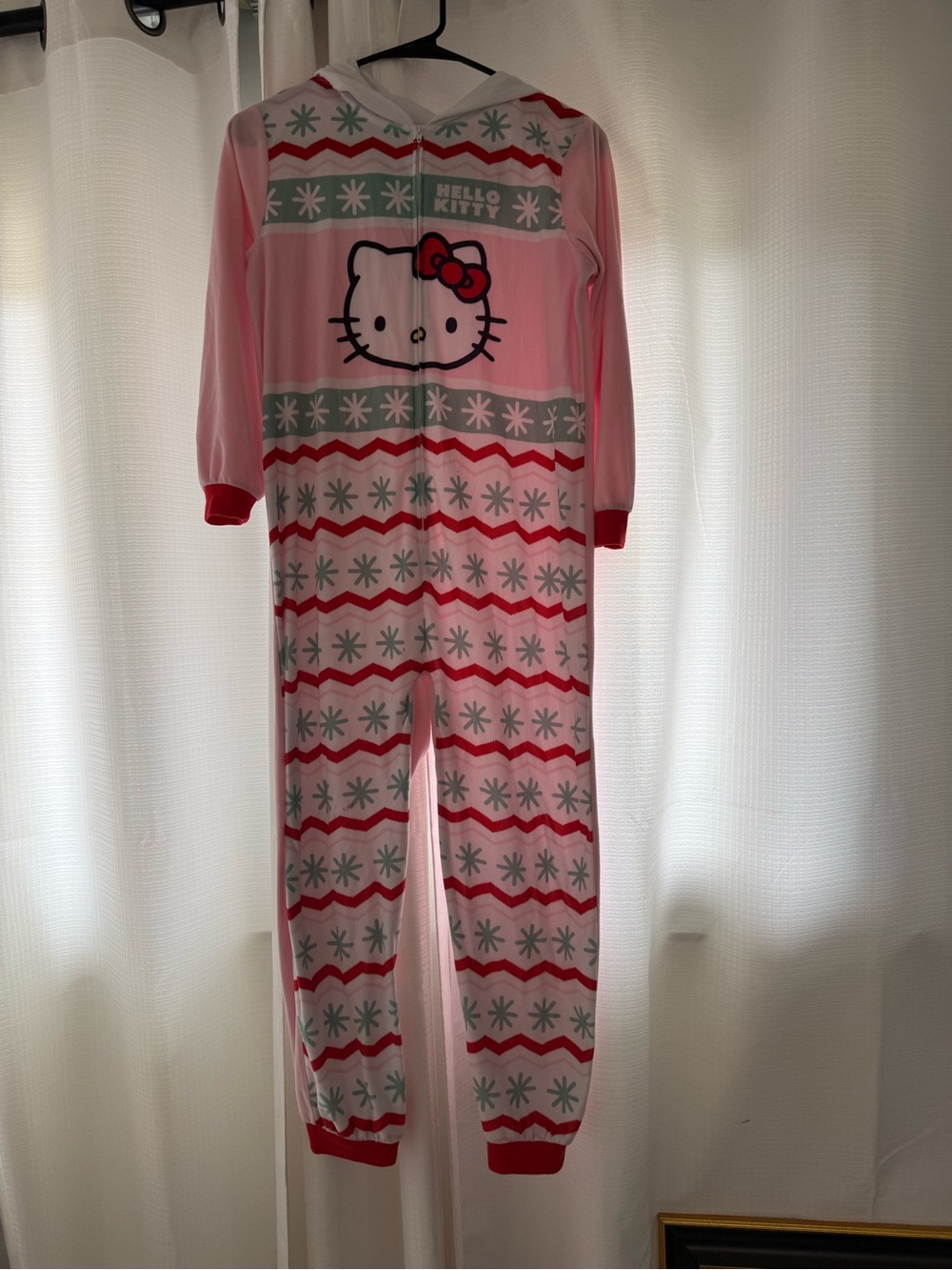 Hello Kitty Pink Girls' Holiday One-Piece Pajamas girls large 10/12 soft pjs